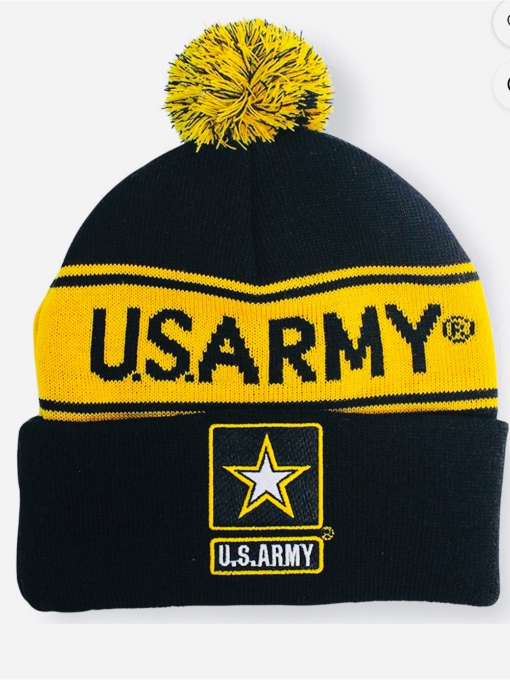 JWM Military Vintage 80s U.S. Army PomPom Cuffed Knit Embroidered Winter Beanie